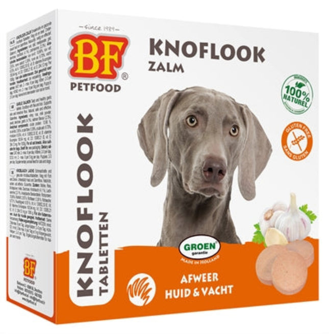 BF Petfood Hondensnoepjes Bij Vlo Zalm 55 st koudgeperste knoflooktabletten voor honden
