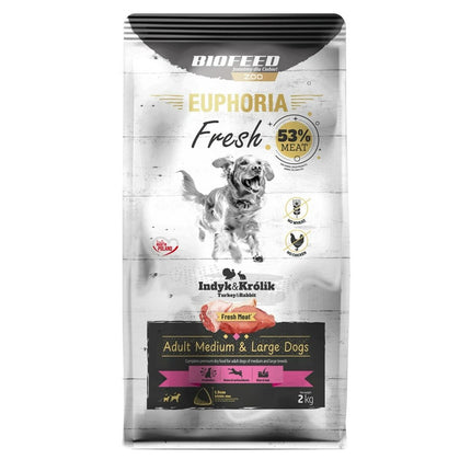 Biofeed Foder Biofeed Euphoria Adult Medium & Large Dogs Turkey With Rabbit Kalkon 2 Kg Vuxen 2,3 Kg