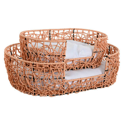 Home Esprit Säng För Husdjur Home Esprit Vit Ljusbrun Metall Syntetisk Rattan 50 X 35 X 14 Cm (2 Delar)
