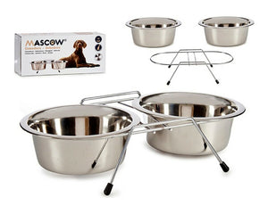 Mascow Matskål För Husdjur Double 24,5 X 11 X 52,5 Cm Silvrig Rostfritt Stål 2,6 L (2 X 2600 Ml)