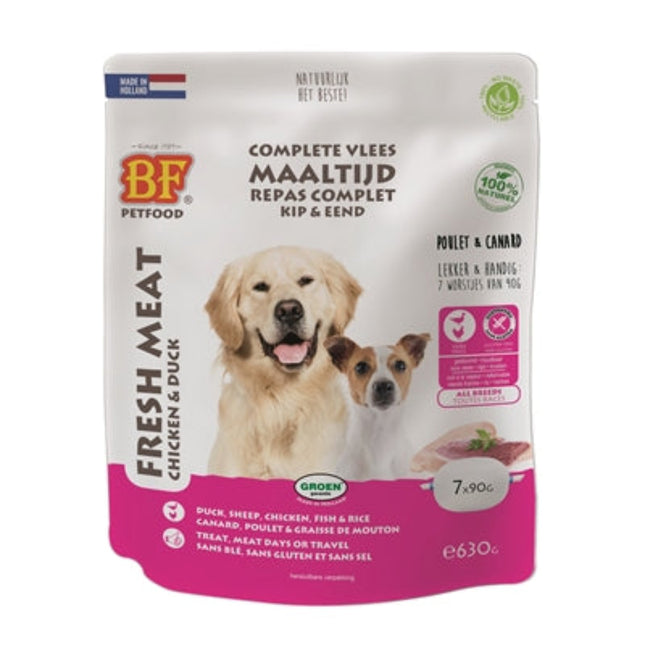 BF Petfood Vleesvoeding Eend 630 gr 7x90g complete houdbare natvoeding voor honden